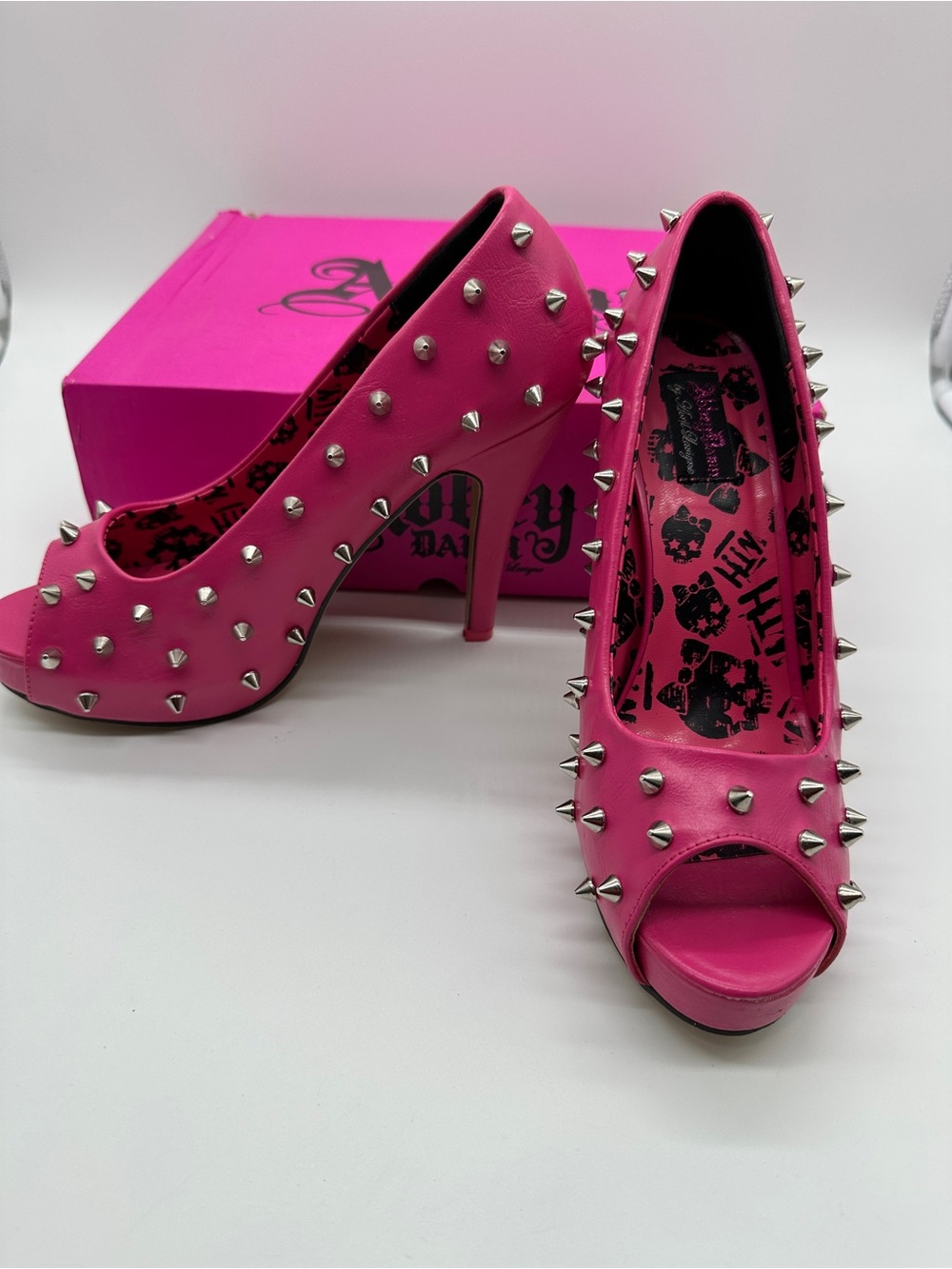 Abbey Dawn by Avril Lavigne Hot Pink Spiked Peep-Toe Heels